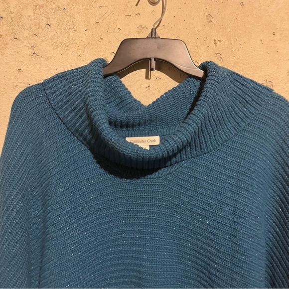 Coldwater Creek Teal Cowl Neck Chunky Knit Poncho Pullover Sweater 1X - Picture 4 of 9